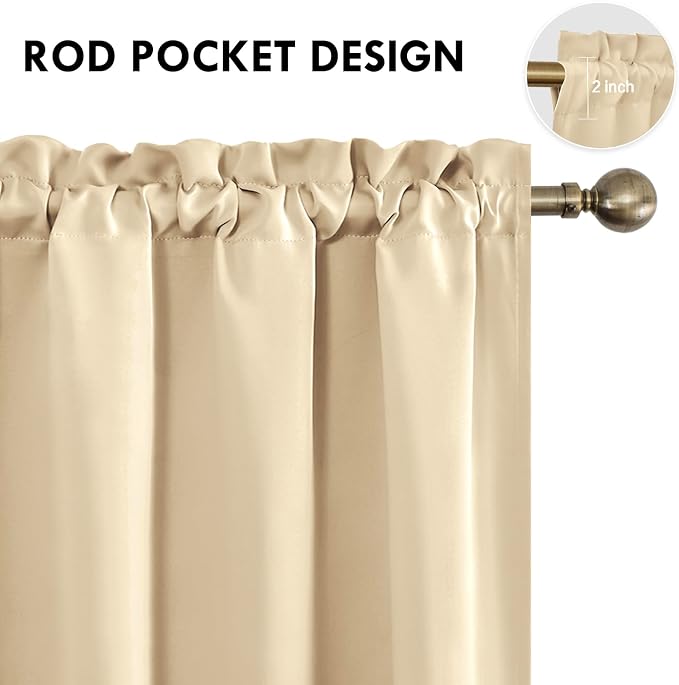 DWCN Blackout Curtains for Bedroom Living Room 38 x 84 Inch Long Beige | 2 Panels Set, Room Darkening, Thermal Insulated, Light Blocking, Rod Pocket Drapes, Noise Reducing Window Treatments