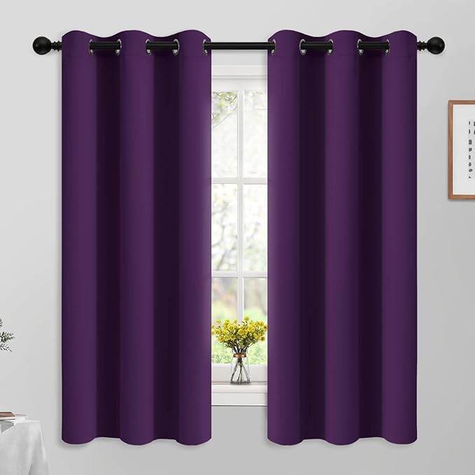 Yakamok Room Darkening Curtains 42x63 inch Length Purple-Living Room | 2 panels,grommet blackout window treatment,thermal insulated,light blocking drapes,privacy protection,bedroom dining room