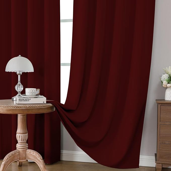 CUCRAF Burgundy Red Blackout Curtains 84 inch Length 2 Panels Set, Rod Pocket Room Darkening Drapes for Bedroom Living Room, Insulated Thermal Light Blocking Window Curtain (W52 x L84 Inch)