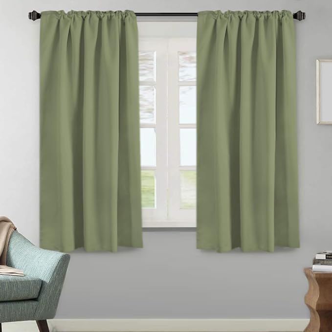 H.VERSAILTEX Blackout Curtains for Living Room Thermal Insulated Window Treatment Panels Room Darkening Blackout Drapes Back Tab/Rod Pocket Bedroom Draperies, 52 x 63 Inch, Sage, 2 Panels
