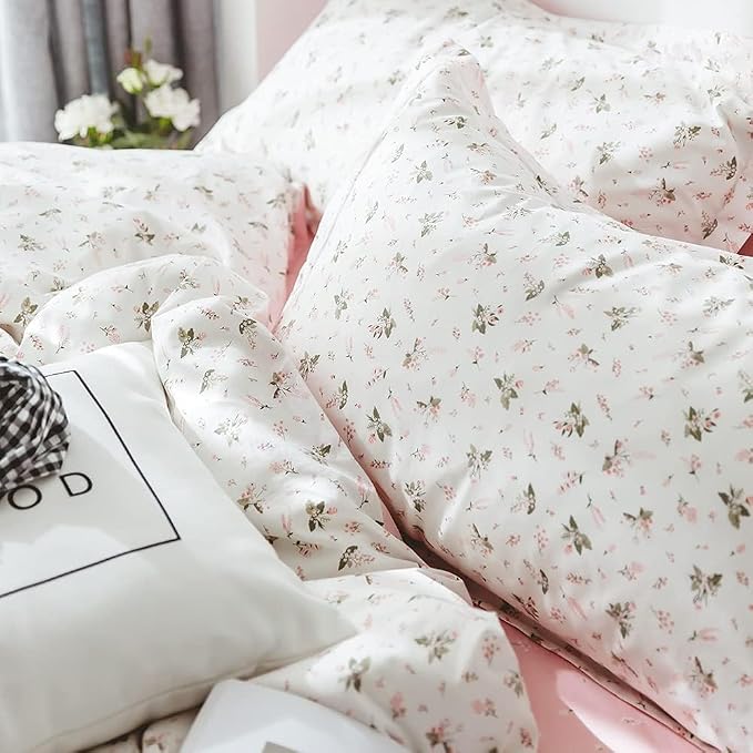 Comforter Set Twin Floral 2 Pieces Soft Bedding Set Garden Style Pink Flower Print Botanical Flowers Comforter Set for All Seasons 1 Comforter and 1 Pillowcases