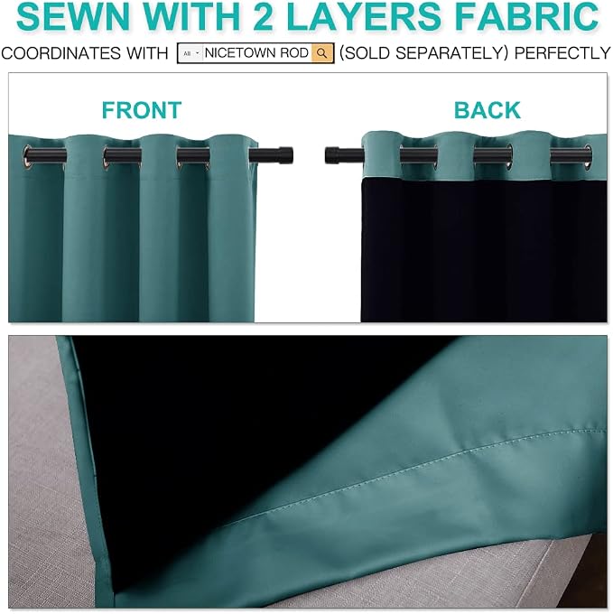NICETOWN Full Shade Curtain Panels, Pair of Energy Smart & Noise Blocking Out Blackout Drapes for Apartment Window, Thermal Insulated Guest Room Lined Window Dressing(Sea Teal, 52 x 72 inch)