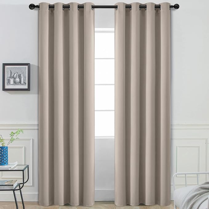 Yakamok Room Darkening Curtains 52x84 inch Length Natural-Living Room | 2 panels,grommet blackout window treatment,thermal insulated,light blocking drapes,privacy protection,bedroom dining room