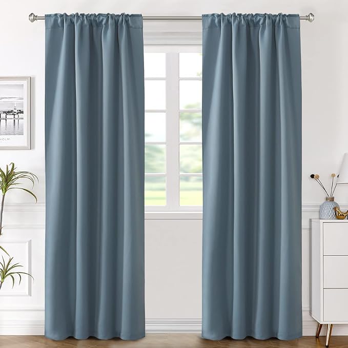 H.VERSAILTEX Blackout Curtains Thermal Insulated Window Treatment Panels Room Darkening Blackout Drapes for Living Room Back Tab/Rod Pocket Bedroom Draperies (2 Panels, Stone Blue, 42 x 84 Inch)