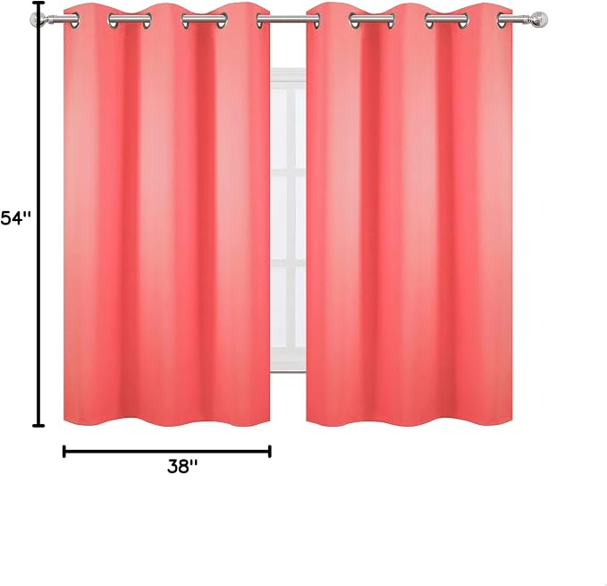 Blackout Curtains 38 x 54 inch/Coral Curtains Set of 2 Panels/Thermal Insulated Room Darkening Bedroom Curtains