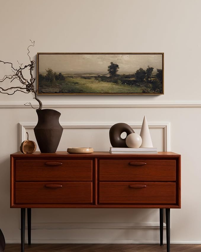InSimSea Extra Large Framed Wall Art, Wilderness Landscape Prints, 12x36In | Vintage Living Room Country Farmhouse Decor, Retro Scenery Canvas Paintings Long Picture for Bedroom Above of Bed