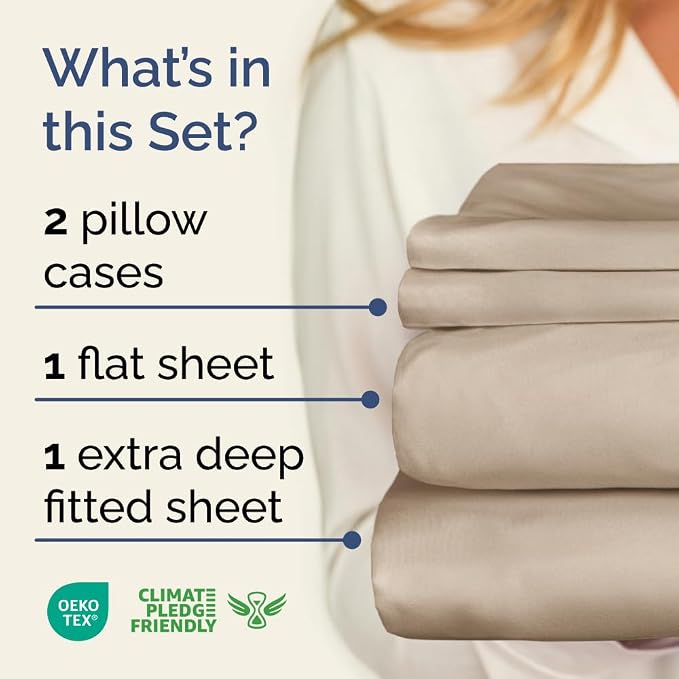 Extra Deep Queen Sheet Set - 4 Piece Breathable, Cooling Bed Sheets - Wheat | Easily Fits 18 to 24 inch Mattress - Ultra Soft, Wrinkle & Fade Free with Extra Deep Pockets - Comfy Hotel Luxury Bedding