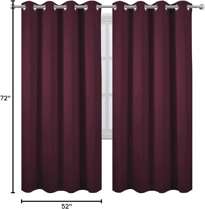 Burgundy Red Thermal Blackout Curtains/52 x 72 Inch/Set of 2 Panels Room Darkening Curtains for Bedroom