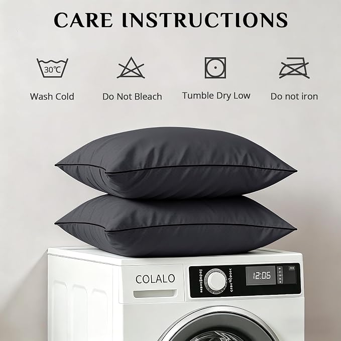 JOLLYVOGUE Black Pillows King Size Set of 2, Washable Supportive Firm Bed Pillows with Oeko-Tex Certified Soft Down Alternative Fill, Fluffy Luxury Hotel Quality for Side, Back, and Stomach Sleepers
