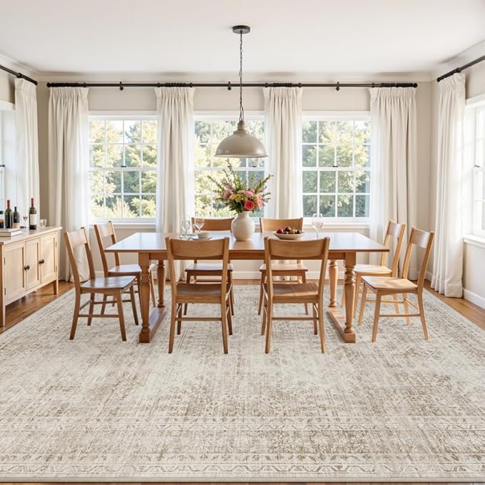4x6 Area Rugs Living Room: Bedroom Neutral Washable Carpet Brown | Vintage Boho Soft Small Indoor Decor Floor Non-Slip Low Pile Neutral Farmhouse Entryway Laundry Bathroom Bedroom Beside Rugs