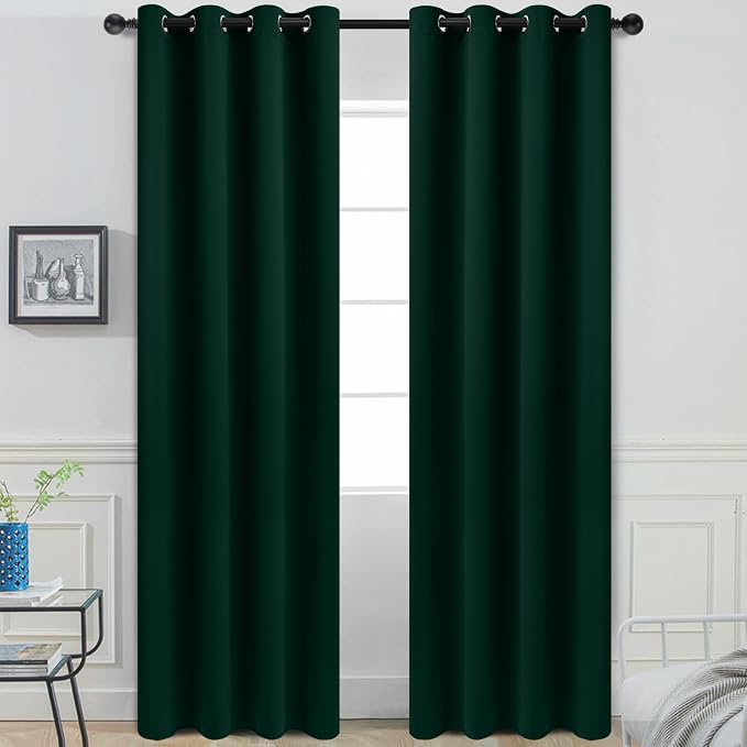 Yakamok Room Darkening Curtains 52x84 inch Pine Tree Green-Living Room | 2 panels,grommet blackout window treatment,thermal insulated,light blocking drapes,privacy protection,bedroom dining room