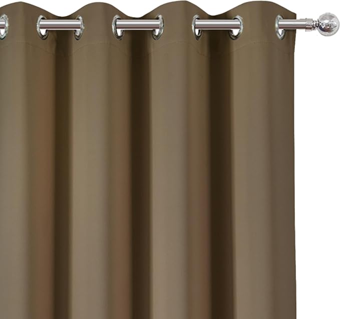 Blackout Curtains 66 x 54 Inch Long Brown Curtains Set of 2 Panels Room Darkening Curtains for Bedroom and Living Room