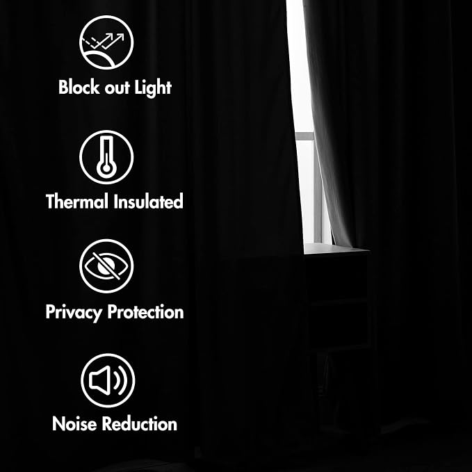 MIULEE Black Velvet Curtains 52x63 inches 2 Panels Luxury Blackout Curtains | Thermal Insulated, Super Soft Window Drapes for Bedroom Living Room, Rod Pocket & Back Tab, Halloween Decor