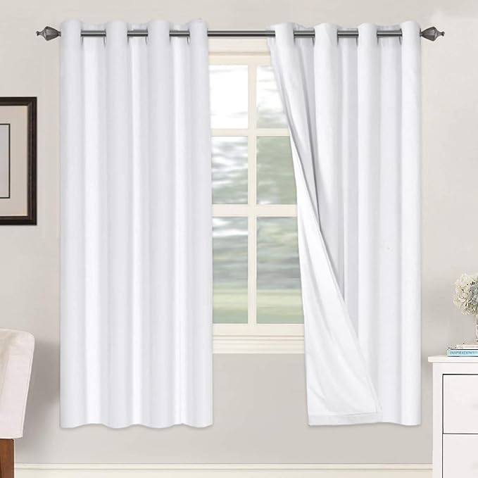 H.VERSAILTEX 100% Blackout Curtains for Bedroom Thermal Insulated Linen Textured Curtains Heat and Full Light Blocking Drapes Living Room Curtains 2 Panel Sets, 52x72 - Inch, White