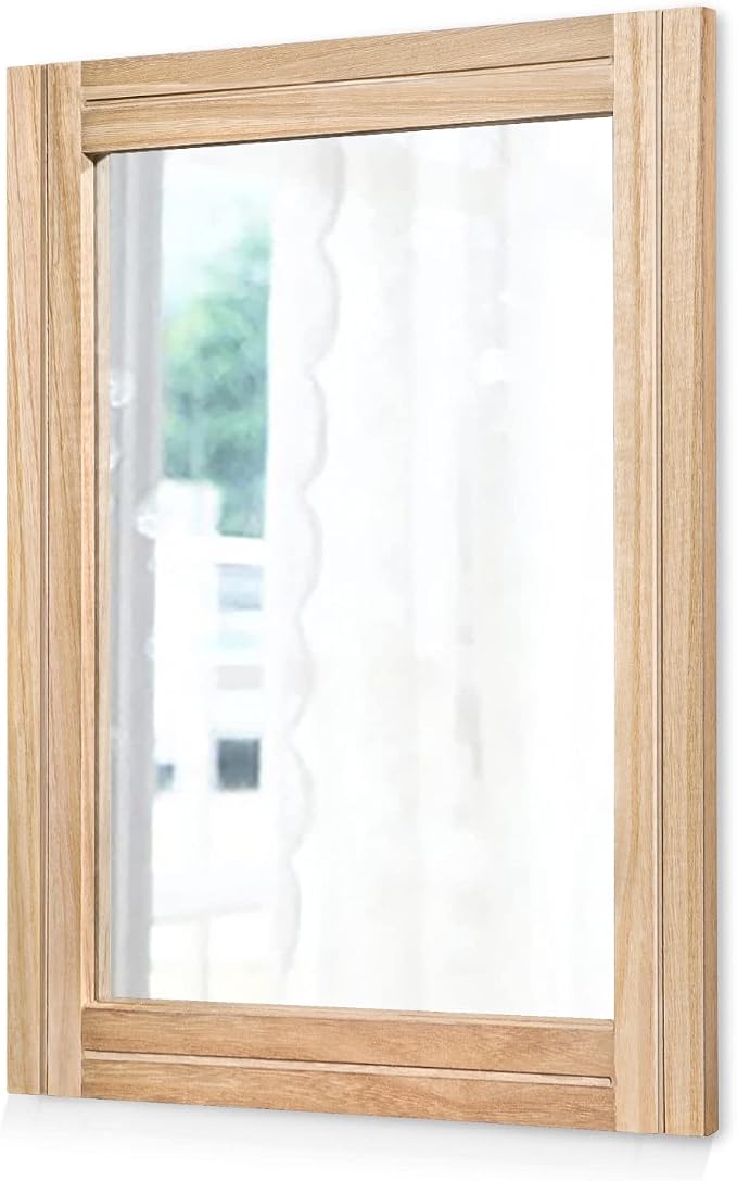 AAZZKANG Rustic Mirrors for Wall with Rectangular Wood Frame Decorative for Farmhouse Bedroom Bathroom Living Room Home Office Large 28"x20"