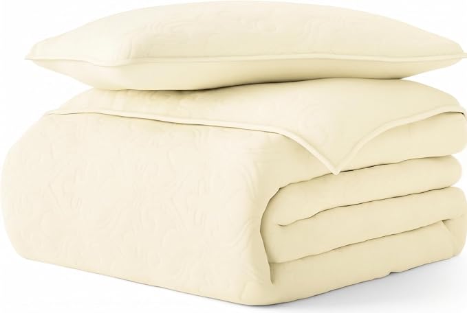 Merit Linens Classic Quilt Coverlet Soft Set in Damask Stitching - Twin/TwinXL Yellow