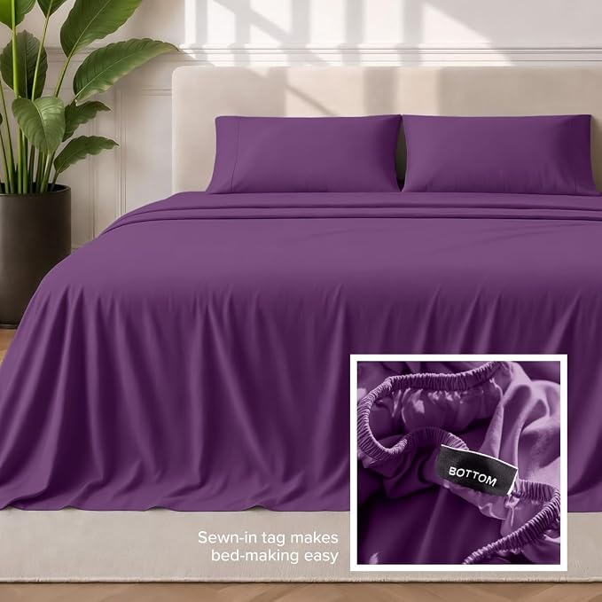 Bare Home Twin Sheet Set - 1800 Ultra-Soft Microfiber - Double Brushed - Deep Pockets - Easy Fit - Extra Soft - 3 Piece Set - Bedding Sheets & Pillowcases (Twin, Plum) | Deep Pockets 6 to 15 Inches, Breathable, Hypoallergenic, Hotel Luxury, Easy Fit, S...