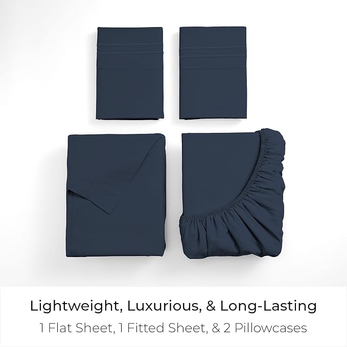 Mellanni Iconic 4-Piece, Ultra Soft Sheet Set (Full, Navy Blue) | 10M+ Sleepers. Lab-tested: Sleeps Cool, Stays Bright, Strong, Smooth. Good Housekeeping Best Bedding, 7 yrs running.