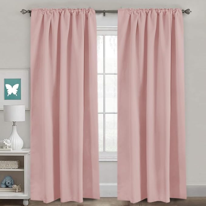 H.VERSAILTEX Baby Pink Blackout Curtains for Living Room Thermal Insulated Window Treatment Panels Room Darkening Blackout Drapes Back Tab/Rod Pocket Bedroom Draperies, 52 x 102 Inch, 2 Panels
