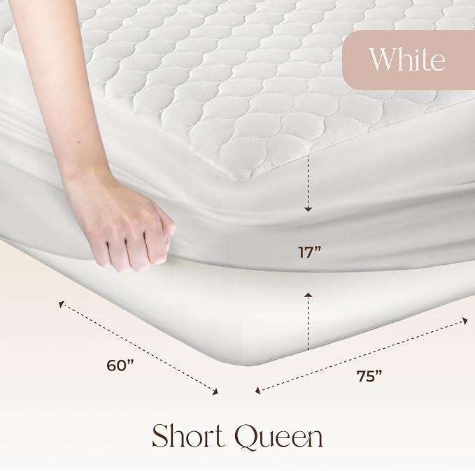 100% Cotton Organic Mattress Pad - Breathable & Cooling Mattress Protector RV Short Queen - Premium 300GSM Quilted & Machine Washable - Fairtrade & GOTS Certified Bed Protector (White, RV Short Queen)