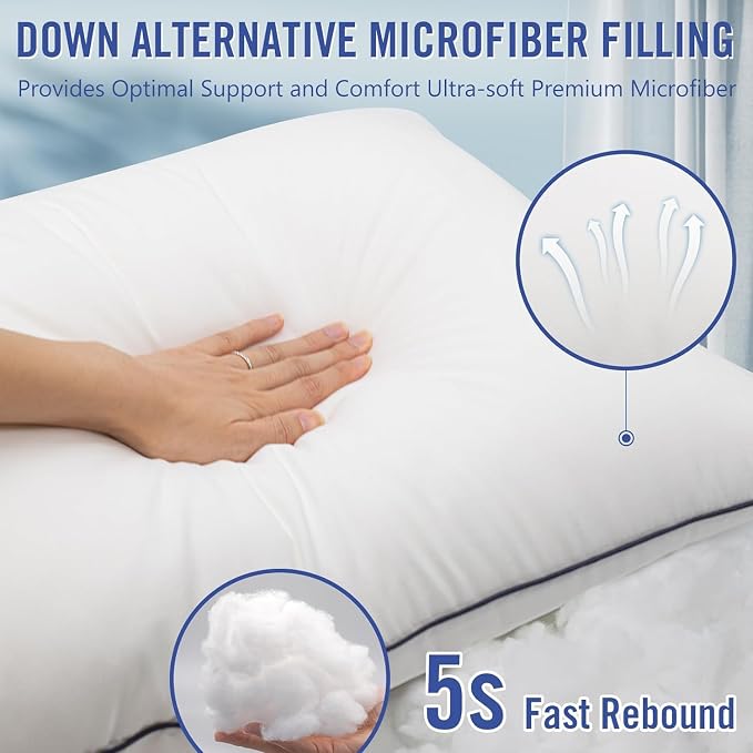 Vorouhals Hotel Collection Bed Pillows for Sleeping 4 Pack King Size Cooling Pillows Set of 4 for Back, Stomach or Side Sleepers, Super Soft Down Alternative Microfiber Filled Pillows