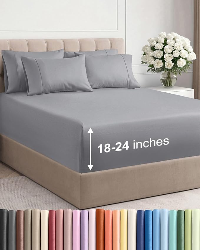 Extra Deep King Sheet Set - 6 Piece Breathable Cooling Sheets - Steel Blue | Hotel Luxury Bed Sheets Set, Easy & Secure Fit, Ultra-Soft, Wrinkle & Fade Free, Comfy Sheets Set with Extra Deep Pockets