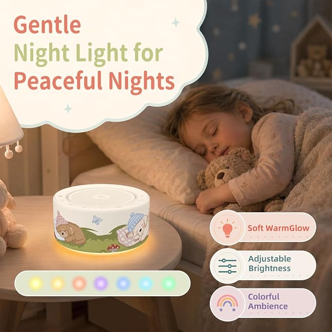 Kipcush White Noise Machine for Baby & Adults, Sleep Sound Machine with 30 Soothing Sounds, 8-Color Night Light, Memory Function, White Noise for Sleeping, Nursery, Office, Travel, Relaxation