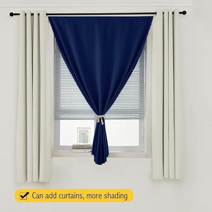 Self Adhesive Portable Blackout Curtains for Bedroom Easy to Install Window Thermal Lnsulated Kitchen Room Darkening Small Window Curtains, 47" W X 79" L, Navy Blue, 2 Panels
