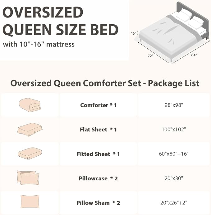 7 Pieces Oversized Queen Comforter Set, Seersucker Bed in a Bag Oversized Queen Size, All Season Luxury Bedding Set with Comforter, Flat Sheet, Fitted Sheet, Pillowcases & Shams, Brown