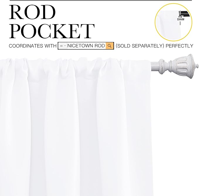 NICETOWN Window Curtain Panels - Rod Pocket Curtain Set for Bedroom (White, 2 Panels, 42 by 45)