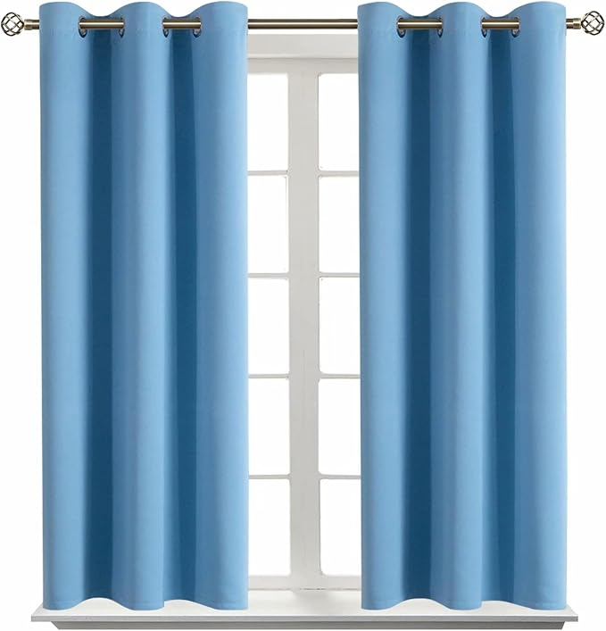 BGment Short Curtains for Small Window 45 Inch Long - Sky Blue 2 Panels | Grommet top, Room Darkening, Sunblock, Thermal Insulated, Window Drapes for Kitchen, 38x45 Inch