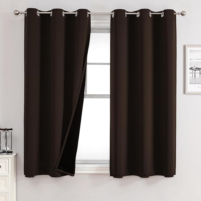 ChrisDowa 100% Blackout Curtains for Bedroom 54 Inches Long 2 Panels Set | 2 Thick Layers, Thermal Insulated, Light Blocking, Grommet, Window Treatment, Living Room Drapes, Brown, 42 x 54 Inch