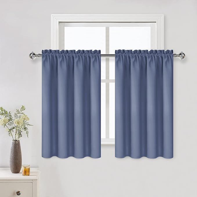 DWCN Short Blackout Curtains 42 x 36 Inch for Kitchen RV Bunk Dusty Blue | 2 Panels Set, Kitchen Window Curtains Over Sink, Thermal Insulated, Light Blocking, Rod Pocket Drapes for Small Window
