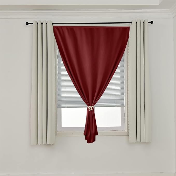 AJAZZ Self Adhesive Curtains 100% Blackout Shades Window Cover Sticky Curtain Portable Easy Open Black Out Curtains for Bedroom Living Room No Drilling (Burgundy, 47" W x 96" L 1 Panel)