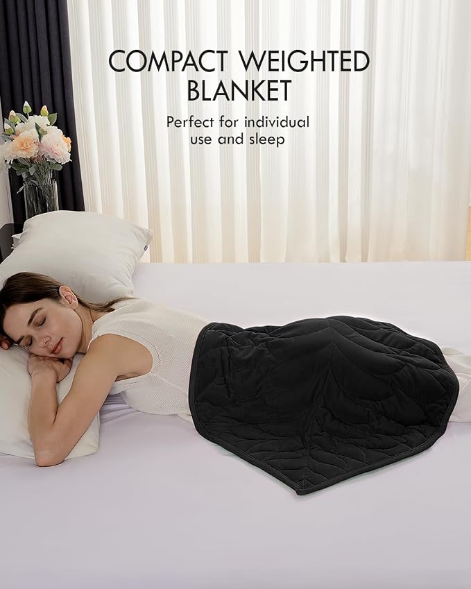 Kaisa Weighted Lap Blanket for Adults, 5 lbs, 23"x29", Leaf Pattern, Black | Washable Weighted Blankets, Small Portable Blanket for Relaxation, Cozy Luxury Crystal Velvet All-Season Heavy Blanket