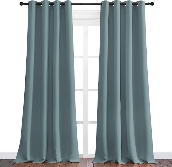 NICETOWN Modern Blackout Curtains, 2 Panels, W55 x L120-inch, Greyish Blue | Noise Reducing, Thermal Insulated and Privacy Room Darkening Drape Panels for Boy's Guest Room Door Window