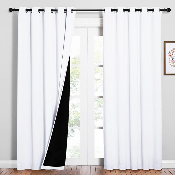 NICETOWN White Blackout Curtains for Nursery 62" Wide x 84" Long 2 Panels | 100% Room Darkening Cold Full Light Blocking Drapes with Black Liner, Thermal Insulated Draperies for Bedroom Window Decor