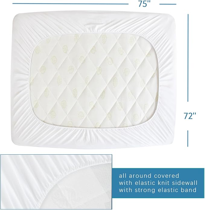 Short King Terry Mattress Protector Waterproof for 72''×75'' up to 14'' | Ultra Soft & Breathable Smooth Top Fitted Mattress Cover Skin-Friendly Machine Washable