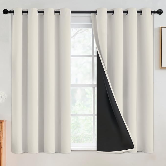 SimpleHome Cream 100% Blackout Curtains Room Darkening Living Room 54 Inch | Curtains for Bedroom,Thermal Insulated Grommet Window Drapes,Curtains for Living Room with Black Back,52 x 54 Inch,2 Panels