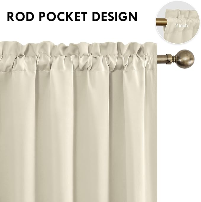 DWCN Wide Blackout Curtains for Bedroom 70 x 84 Inch Long Light Beige | 2 Panels Set, Room Darkening, Thermal Insulated, Light Blocking, Rod Pocket Drapes, Noise Reducing Window Treatment