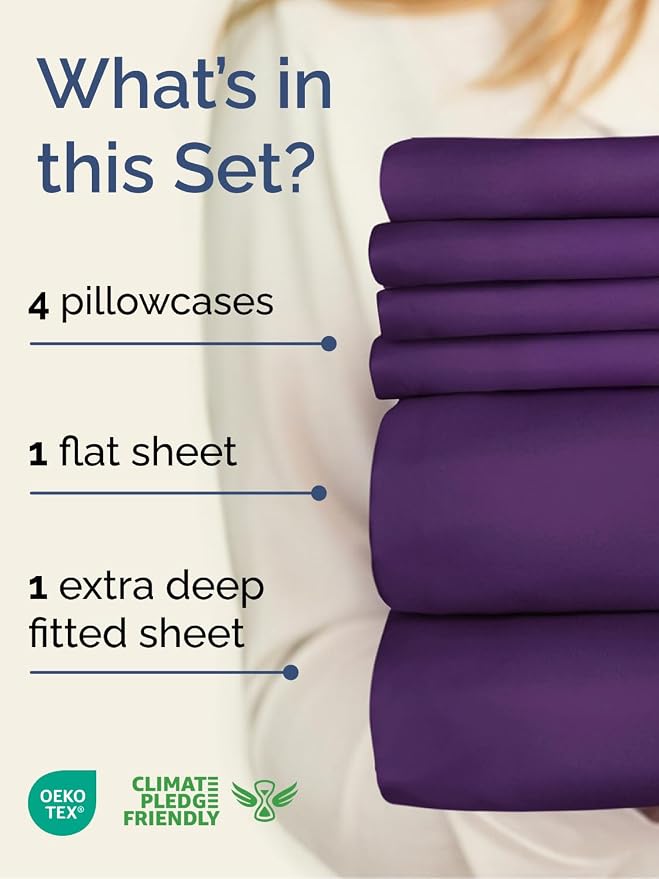 Extra Deep King Sheet Set - 6 Piece Breathable and Cooling Sheets - Purple | Hotel Luxury Bed Sheets Set, Easy & Secure Fit, Ultra-Soft, Wrinkle & Fade Free, Comfy Sheets Set with Extra Deep Pockets