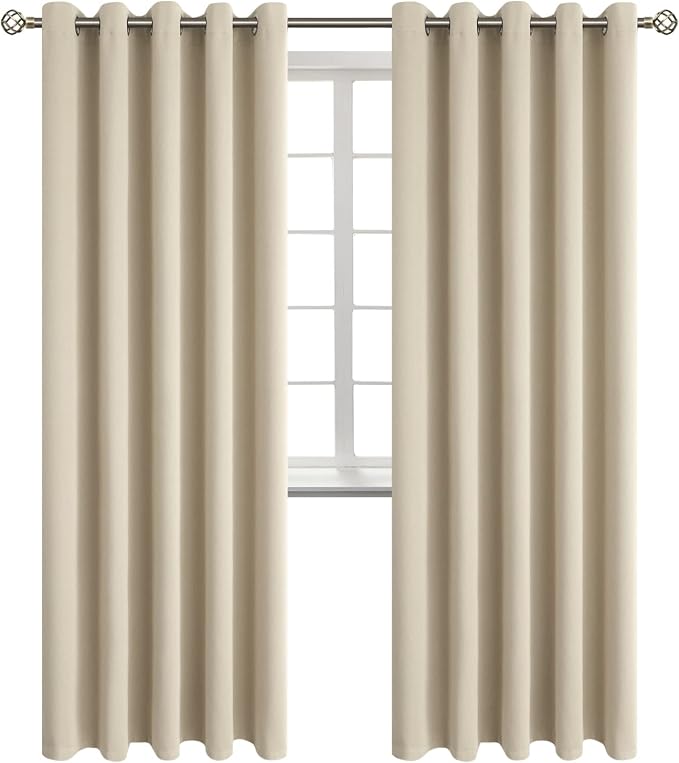 BGment Beige Room Darkening Curtains 84 Inch for Living Room - 2 Panels | Grommet Top, Light-Blocking, Sunblock, Thermal Insulated, Window Drapes for Bedroom, 70x84 Inch