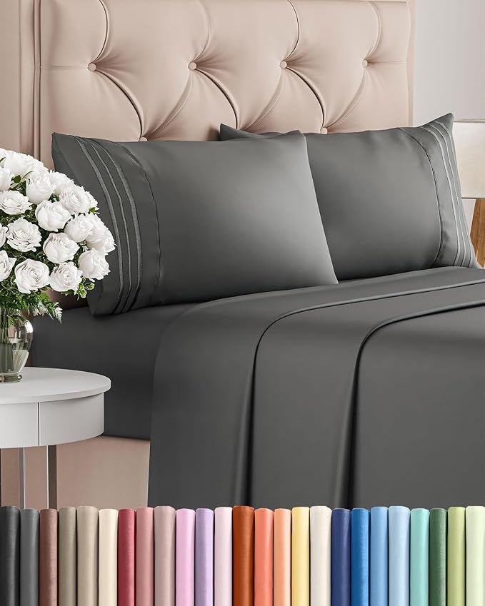 Queen Size 4 Piece Sheet Set - Comfy Breathable & Cooling Sheets - Charcoal | Hotel Luxury Bed Sheets for Women & Men, Deep Pockets, Easy-Fit, Extra Soft and Wrinkle Free Sheets, Oeko-Tex Bed Sheet Set