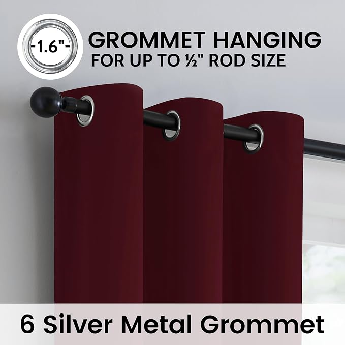 SimpleHome Burgundy Red 100% Blackout Curtains Room Darken Living Room 84 | Curtains for Bedroom,Thermal Insulated Grommet Window Drapes,Curtains for Living Room with Black Back,38 x 84 Inch,2 Panels