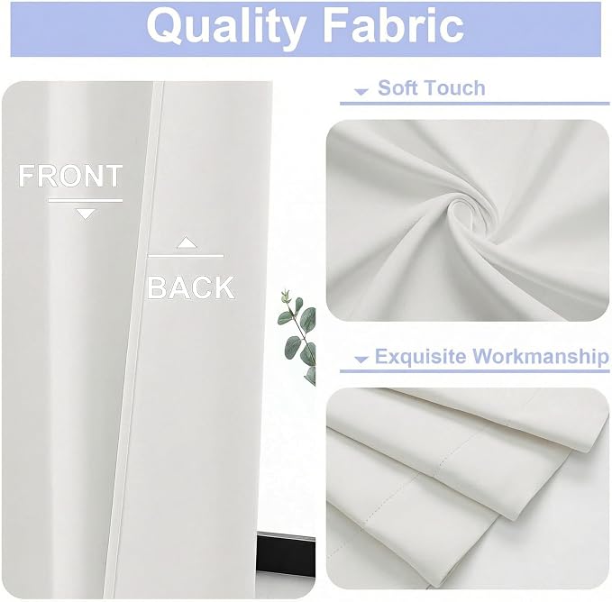Simplebrand Ava Ivory Light Filtering Curtains for Bedroom 84 Inch Length 2 Panels Set, Solid Thermal Insulated Privacy Nursery Window Treatment Curtains Light Filtering Drapes, W40 x L84 Inch, Ivory