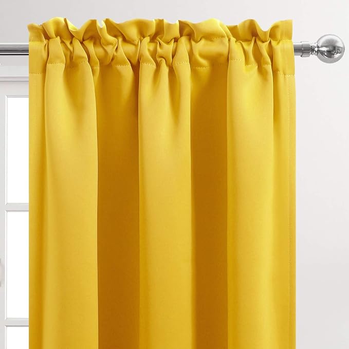DWCN Blackout Curtains for Bedroom Living Room 42 x 84 Inch Long Yellow | 2 Panels Set, Room Darkening, Thermal Insulated, Light Blocking, Rod Pocket Drapes, Noise Reducing Window Treatments