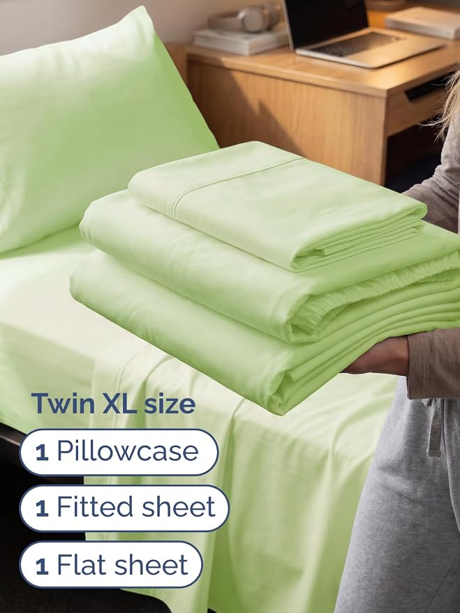 Extra Deep Twin XL Sheet Set - 3 Piece College Dorm Room - Light Sage Green | Soft, Breathable & Cooling, Easily Fits 18 to 24 inch Mattress, Wrinkle Free & Fade Resistant with Extra Deep Pockets