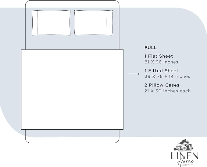 Linen Home 100% Cotton Percale Sheets Full Size, Blue Duck Egg, Deep Pocket, 4 Pieces Set - 1 Flat, 1 Deep Pocket Fitted Sheet and 2 Pillowcases, Crisp Cool and Strong Bed Linen