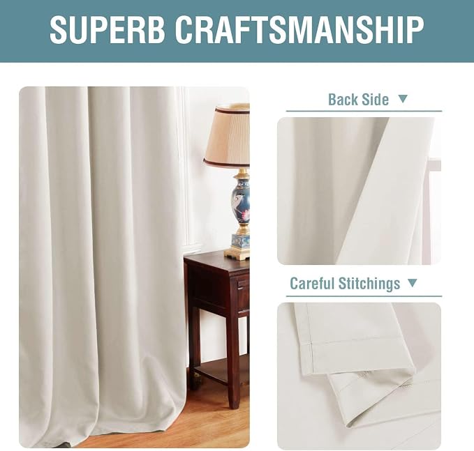 H.VERSAILTEX Light Blocking Curtain for Living Room Thermal Insulated Window Treatment Panel/Drape for Dining Room, Elegant Soft Curtain for Bedroom Grommet Top One Panel (Ivory - 52x120 Inches)