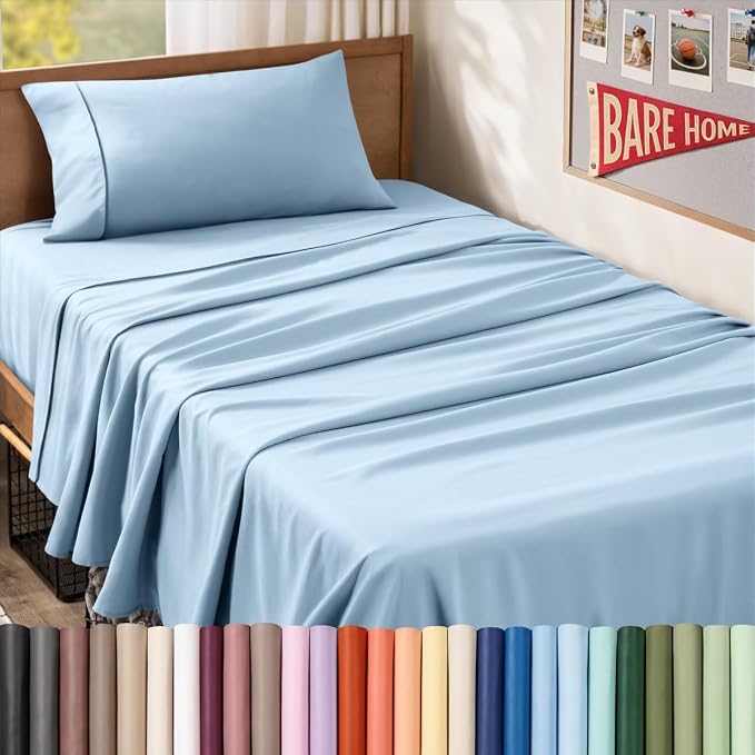 Bare Home Twin XL Sheet Set - 1800 Ultra-Soft (Twin XL, Light Blue) | Deep Pockets 6 to 15 Inches, Breathable, Hypoallergenic, Hotel Luxury, Easy Fit, Soft, All-Season